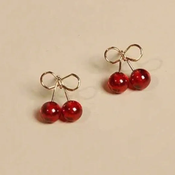 Fruit Cherry fruit red stud earrings - Picture 1 of 4